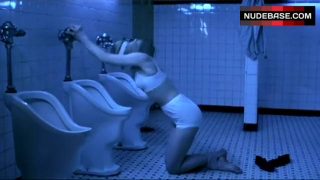 Tied-up girl into toilet